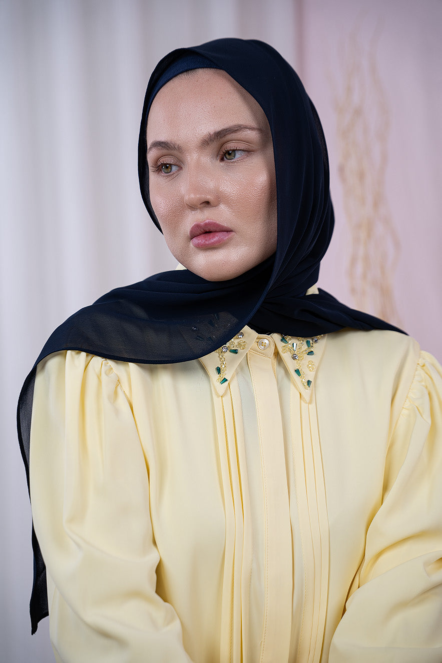 Blue Magic Chiffon Hijab Front View | Nawara 