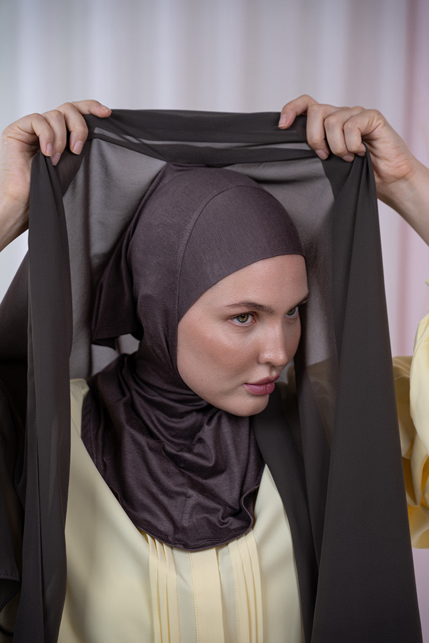 Mocha Magic Chiffon Hijab details | Nawara 