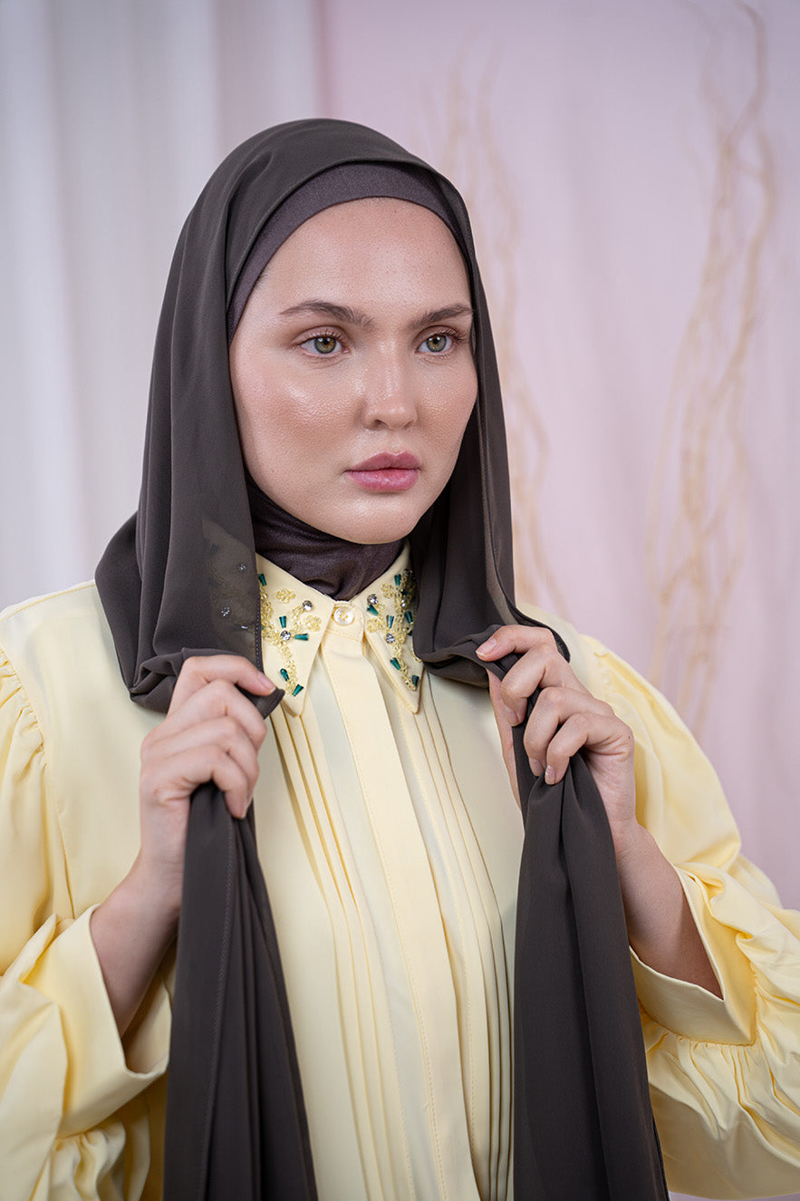 Mocha Magic Chiffon Hijab Front View | Nawara 