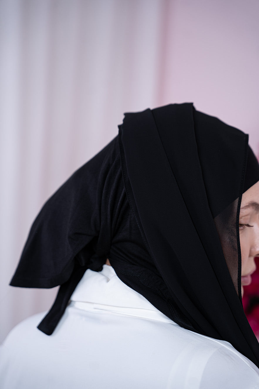 Black Magic Chiffon Hijab back side View | Nawara 