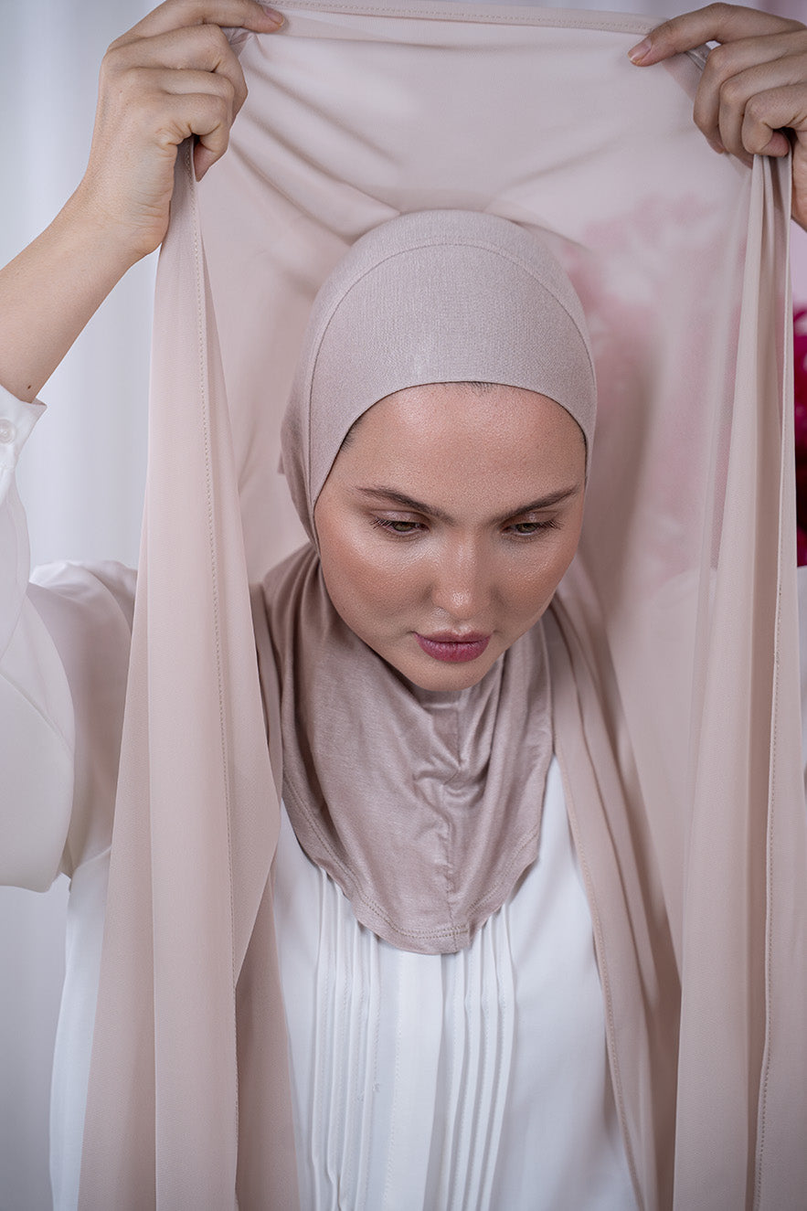 Beige Magic Chiffon Hijab details | Nawara 