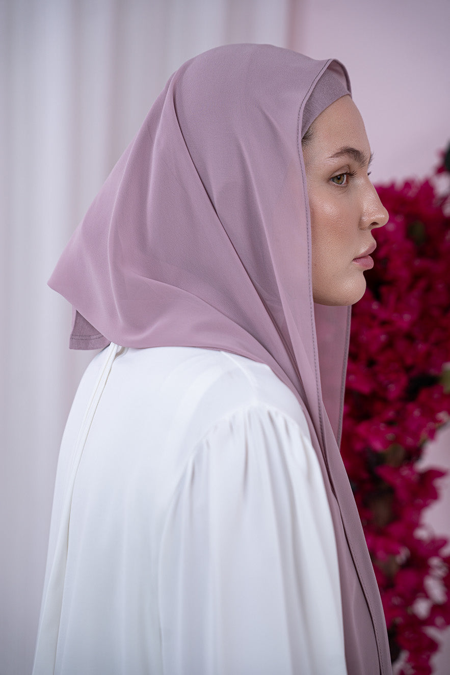 Pink Magic Chiffon Hijab side View | Nawara 