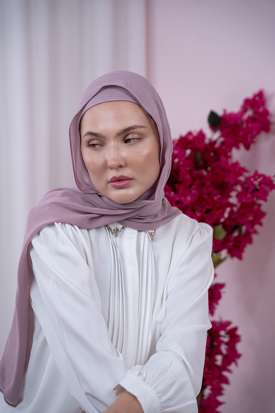 Pink Magic Chiffon Hijab Front View | Nawara 