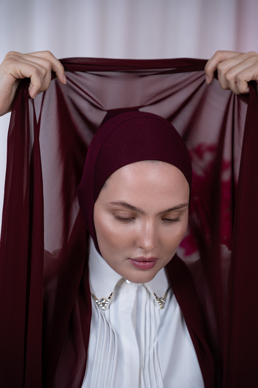 Burgundy Magic Chiffon Hijab details | Nawara 
