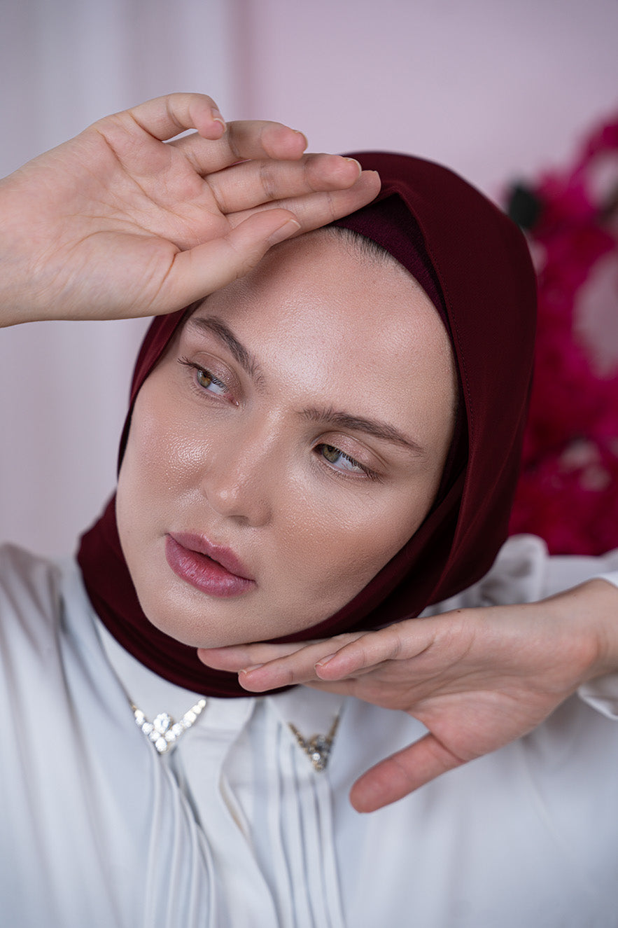 Burgundy Magic Chiffon Hijab close-up | Nawara 