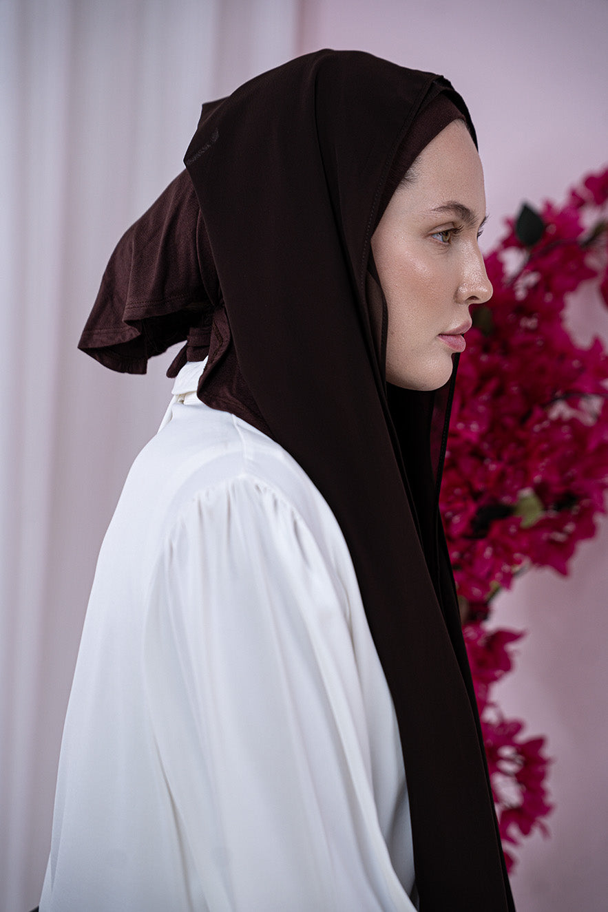 Burgundy Magic Chiffon Hijab side View | Nawara 