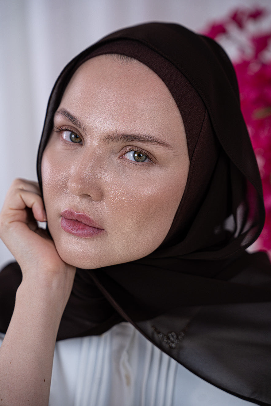 Burgundy Magic Chiffon Hijab close-up | Nawara 
