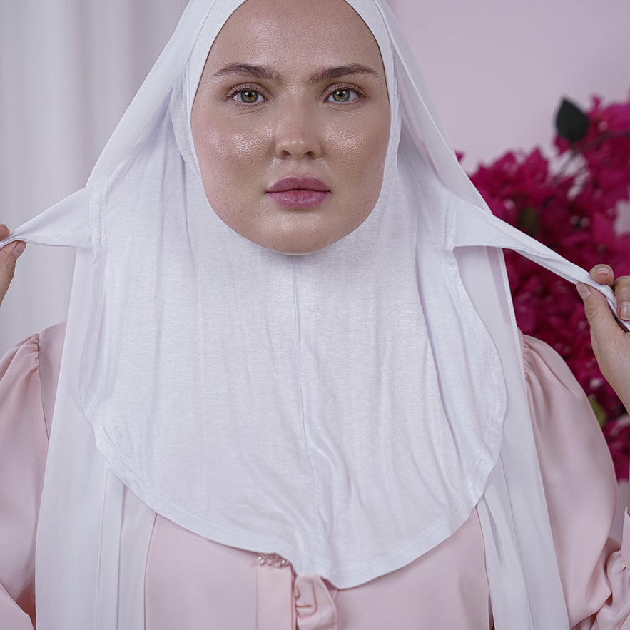 White Magic Chiffon Hijab with bult-in cotton cap | Nawara 