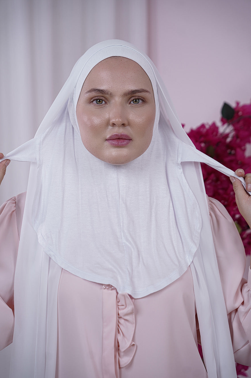 White Magic Chiffon Hijab with bult-in cotton cap | Nawara 