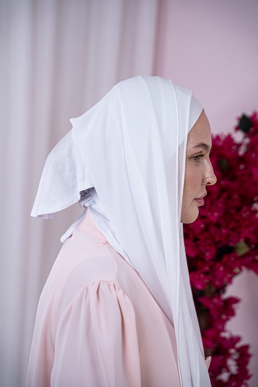 White Magic Chiffon Hijab side View | Nawara 