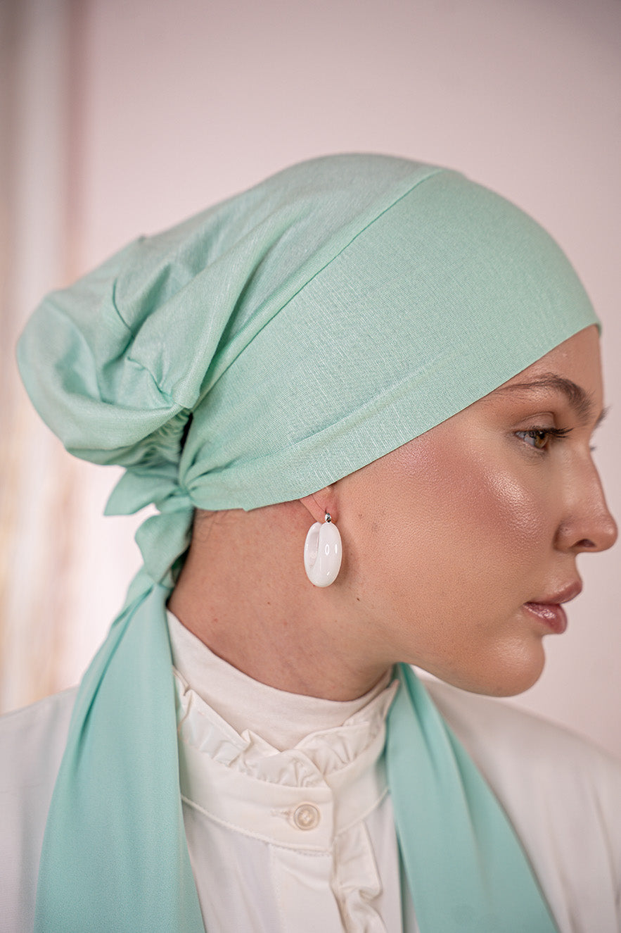 Tiffany blue Premium Chiffon Hijab details | Nawara Hijab