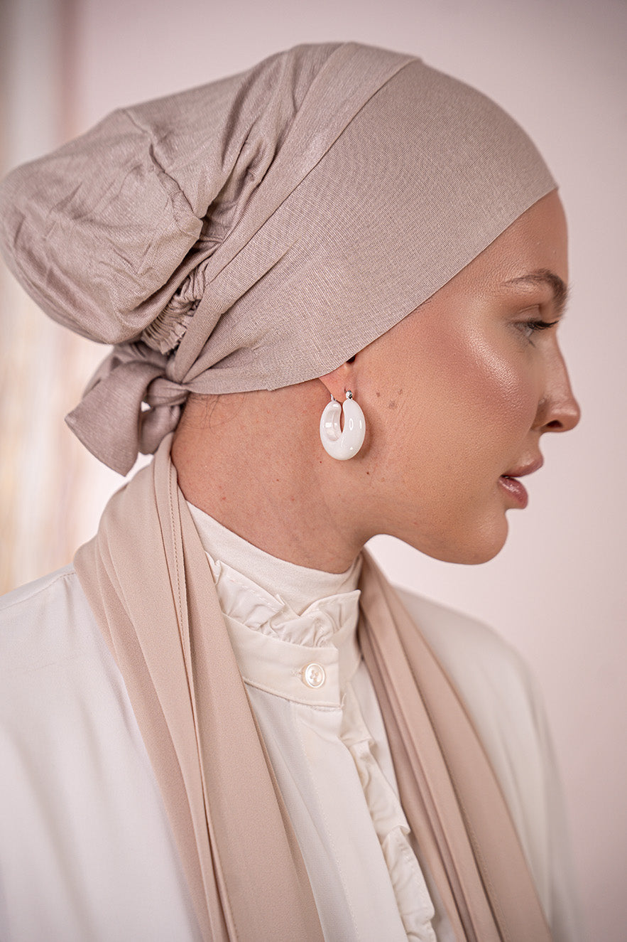 Beige Premium Chiffon Hijab details | Nawara Hijab