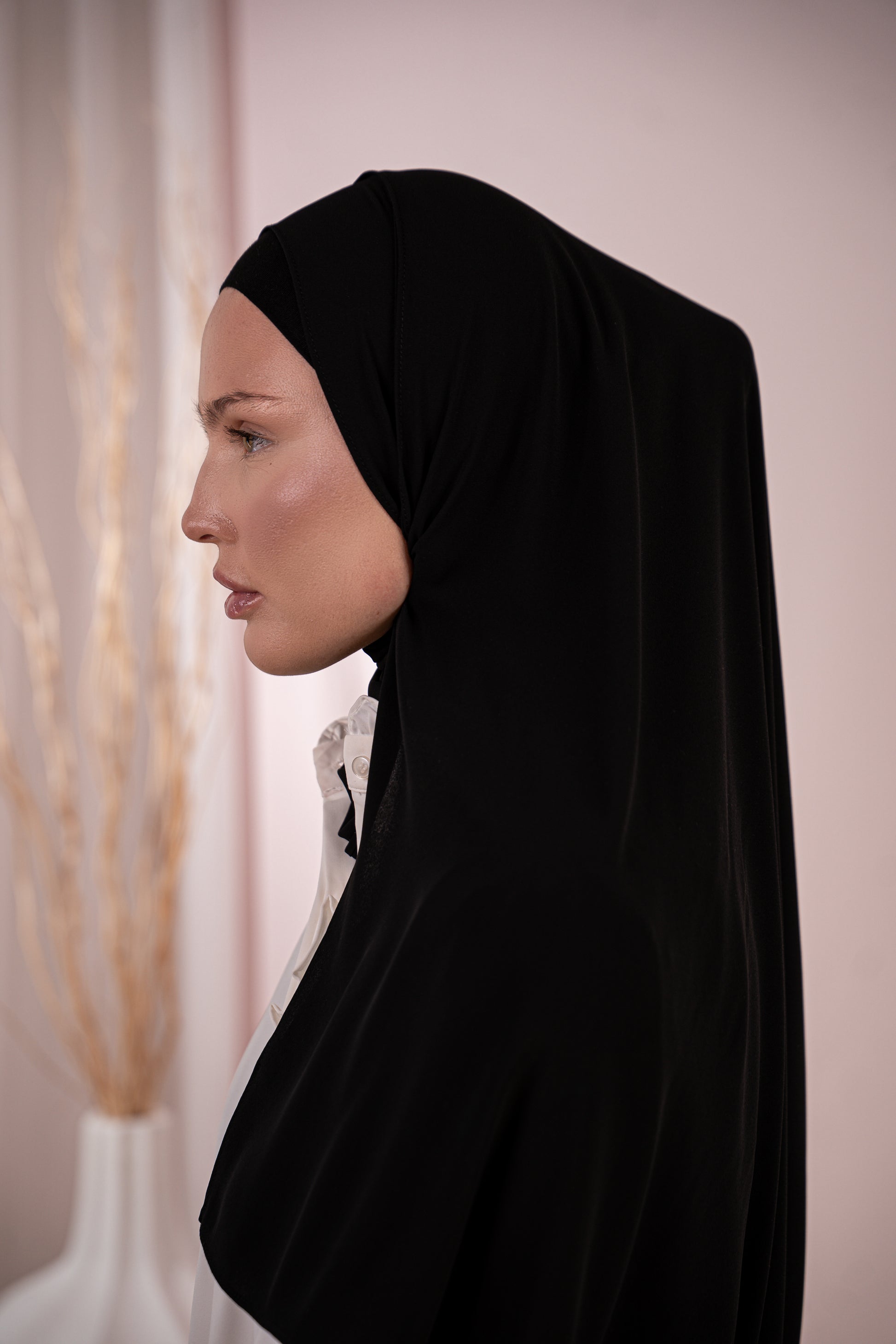 Black Premium Chiffon Hijab side View | Nawara Hijab